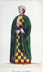 Alix de Thouars (1201-1221), grevinne av Bretagne, datter av Guy de Thouars, hertug av Bretagne. Gravering fra 1830.