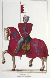 Amaury VI, greve av Montfort (v.1192-v. 1241), mistet en del av erobringene av sin far Simon IV Fortet og avstod sine rettigheter til Sør til kongen av Frankrike, Ludvig VIII. Gravering fra 1830.