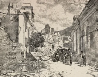 Blant ruinene etter jordskjelvet i badebyen Balliazzi i Italia