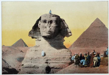 Det gamle Egypt: sfinksen og pyramidene i Giza (Gizeh, Gizeh, Giza, Giza). Sent på 1800-tallet.
