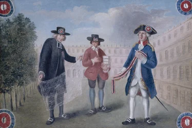 Til de tre stendene. Skilt for en kokardehandler i Palais-Royal. Palais-Royal