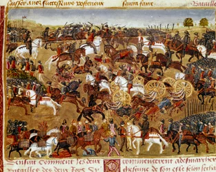 Battle Scene Miniature fra "" Book of Facts of Alexander the Great"" av Quintus Curtius Rufus (1. århundre)
