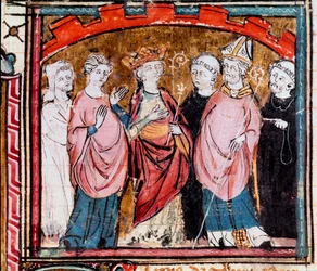 Karolingisk dynasti: "" En audiens ved hoffet til kongen av Frankrike Lothaire (941-986)"" Miniatyr hentet fra "" Les grandes Chronicles de France""" Castres fra 1400-tallet, Musee Goya