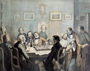 Sjakkspillere Litografi fra 1800-tallet.