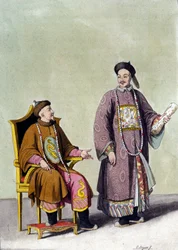 Kinesisk tartarkeiser med sin mandarin – i” Le costume ancien et moderne”” av J. Ferrario, red. Milan