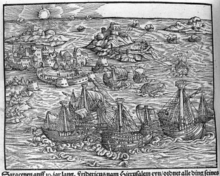 Sammenstøt mellom sarasenere. Gravering av Johann Stumpff "" Den noble struen belten fromen""