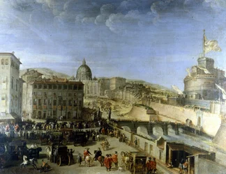 Cortege av paven til Ponte S. Angelo i Roma