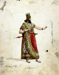 Kostyme til Nebukadnesar, Babylons konge, i operaen av Giuseppe Verdi (1813-1901), «Nabucco», først kalt «Nabucodonosor». La Scala-museet