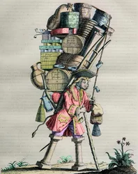 Kostymer fra Parisa gjennom århundret - Gravering nr. 81 med tittelen "Admire la Force" - Karikatur laget av drogister mot Armand Nompar II de Caumont (1679-1761) Hertugen av La Force anklager for monopol i 1721