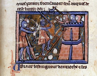 Korstog (sannsynligvis det første): erobringen av Jerusalem av korstogene. Miniatyr fra et manuskript av Vilhelm av Tyr (ca. 1128-1186)