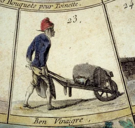 Detalj av spillet til Cree of Paris-gåsen: eddikhandler. Gravering fra 1700-tallet. Coll. Forlater.