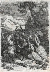 Doralice og Isabelle vil skille Mandricard og Zerbin - gravering av 1851 fra "" Roland furieux""