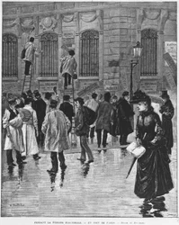 I valgperioden, i Paris; plakatklistremerker under valget 27. januar 1889, kulminerte med bakerikampanjen - Musee Carnavalet.