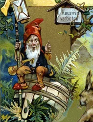 Dverg eller farfadet med lanterne. 1800-talls kromolitografi.