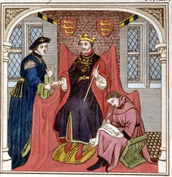Edward III (1312 - 1377) mottok grev Guy av Flandern. Gravering fra slutten av 1700-tallet. Bibl. di Brera, Milano.