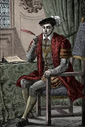 Edward VI skriver dagboken sin - Kong Edward VI (1537-1553) skriver dagboken sin