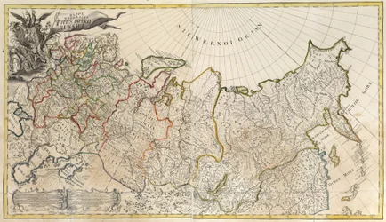 Første generelle kart over det russiske imperiet - Anonym mester - 1745 - Kobberstikk, akvarell - Vitenskapsakademiet, St. Petersburg