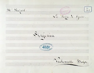 Første side med partiture for cello i Le nozze di Figaro, opera av Mozart (1800-tallet)