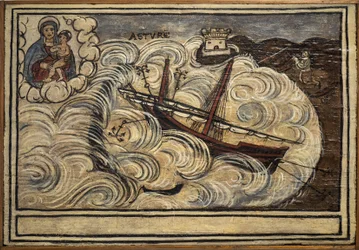 Tidligere voto (ex voto) sjømann, populært tilbud som et løfte om hengivenhet og takknemlighet for sjømannen som overlever til farene ved havet som kommer fra kirken Carmine, Torre del Greco, nær Napoli, Italia fra 1800-tallet