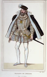 François de Lorraine (1519-1563). hertug av Aumale, deretter 2. hertug av Guise. Fransk generalløytnant. Gravering fra 1830.