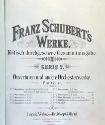 Frontispice av musikalsk partitur av forskjellige ouverturer av Franz Schubert