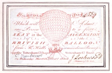 Halvguinea-billett for ballongoppstigning på Tottenham Court Road, London, 23. mars 1785