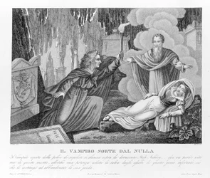 Himmelsk hevn - ifølge den nye "" The Vampire"" først tilskrevet Lord Byron (1788-1824), engelsk poet. deretter til hans sekretær Polidori. 1816.
