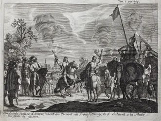 Henri, greve av Brederode (Hendrik Graaf van Brederode) (1531-1568), forlater Antwerpen (Nederland, Nederland), kommer til fronten til William I av Orange-Nassau (Orange Nassau), prins av Orange (eller Guillaume den taciturne)