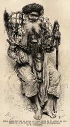 Hindu sverget å bære en stor sirkel av jern rundt halsen. Gravering for å illustrere reisen i meridionalprovinsene i India, av Alfred Grandidier, i 1862-1864, publisert i "" le tour du monde", under ledelse av D