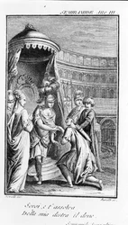 Illustrasjon av Sémiramis, opera av Antonio Salieri (1750 - 1825). Hefte av Pierre Metastase (eller Pietro Metastasio). Akt III, siste scene.