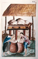 Indianere som lager ost, fra boken "Trujillo of Peru" eller "Codex Martinez Companion", av Baltazar Martinez Companion og Bujanda, biskop av Trujillo (1782-1785)