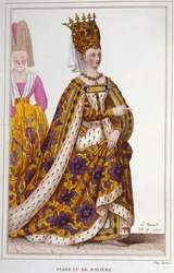 Isabelle (Isabelle, Elisabeth) av Bayern (1371-1435). Dronning av Frankrike. Gravering av 1830.