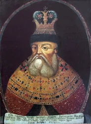 Ivan le Terrible - Parsuna (portrett) av tsaren Ivan IV den grusomme (1530-1584), Anonym. Olje på lerret