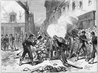La Commune de Paris i 1871. Batteri satt opp i Issy av federes (communards).