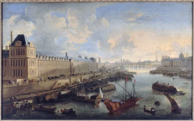 Grande Galerie du Louvre, Pont-Neuf, Cité, Collège des Quatres-Nations, rundt 1670, på Seinen den kongelige byssa, dagens 1. og 6. arrondissement, mellom 1670 og 1685 (olje på lerret)