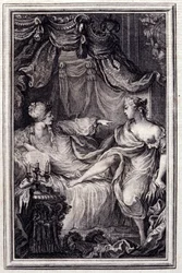 Den forelskede kurtisanen - i ""Fortellinger og noveller på vers"" av Jean La Fontaine. 1762.