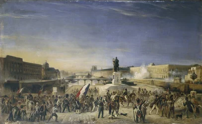 Angrepet på Louvre, 29. juli 1830, sett fra Pont-Neuf, i 1830 (olje på lerret)