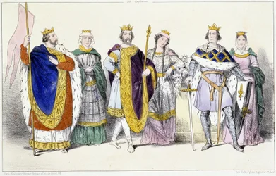 Kapetianerne: Louis VI Le Gros (1081-1137) og Adelaide av Savoy (ca. 1100-1154), Louis VII Le Jeune (1120-1180) og Adele av Champagne (eller Blois) (ca. 1140-1206), Philippe II dit Philippe Auguste (1165-1223) og Isabelle de Hainaut (1170-1190) - Plate fr