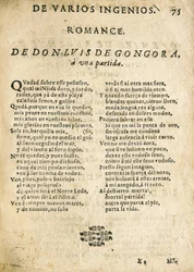 Luis de GOGOORA Y ARGOTE, quot;Romance in a Gamequot; (trykk)