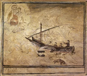 Mann ved sjøen. Voto fra 1500-tallet fra kirken Madonna dell'Arco i Napoli.