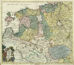 Kart over Estland og Livland - Anonym mester - 1745 - Kobberstikk, akvarell - Vitenskapsakademiet, St. Petersburg