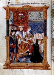 Marcuello presenterer boken sin for Ferdinand II av Aragon (Ferran eller Fernando II