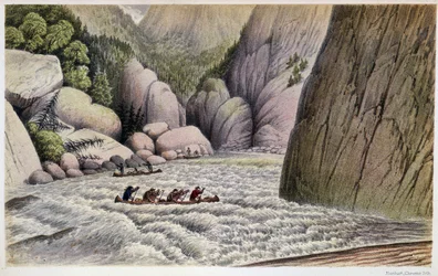 Men in Canoeing Descending Rapids: "" An escape at the fourth rapid""" - i "" Exploration of the Labrador Peninsula"" av Hind, London