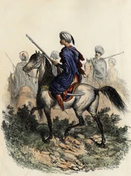 Mauriske gendarmer (eller markvoktere) med ansvar for landpolitiet i Alger, opplært i 1831. I „L