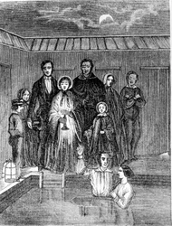 Mormon dåp. 1800-talls gravering.