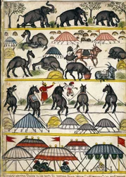 Mughal militærleir. Side fra manuskriptet (ms.8300) “” History of Mogol”” (Moghul eller Moghol) av Stefano Nivibus Cardeira. 18. århundre. Bibloteca marciana, Venezia