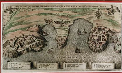 Nice, Villefranche og Monaco på 1600-tallet (geografisk decoupe)