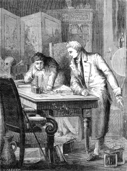 Nicholson og Carlisle dekomponerer vann gjennom batteriet i Volta, London 2. mai 1800