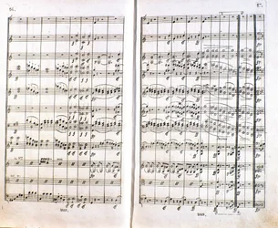 Side av den første tyske utgaven av partituret til Symphony n. 1 i C-dur av den tyske komponisten Ludwig van Beethoven (1770-1827) (1799-1800). Bonn