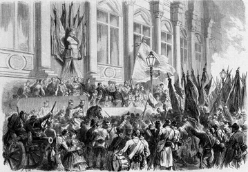 Paris, La Commune: Kunngjøring av resultatene av folkeavstemningen 26. mars 1871 på Place de l
